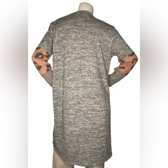 A.GAIN Gray, Brown & Black Leopard Animal Print Cardigan Duster Kimono - Picture 3 of 10